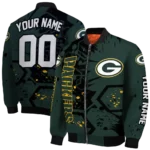 personalized green bay packers hexagon cluster green black bomber jacket best selling