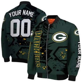 personalized green bay packers hexagon cluster green black bomber jacket fashion forward
