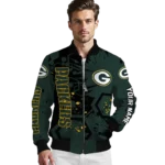 personalized green bay packers hexagon cluster green black bomber jacket best selling