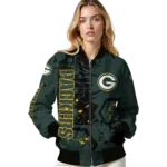 personalized green bay packers hexagon cluster green black bomber jacket best selling