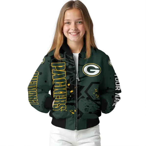 personalized green bay packers hexagon cluster green black bomber jacket top rated