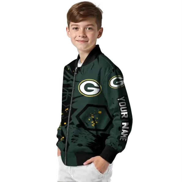 personalized green bay packers hexagon cluster green black bomber jacket trendy