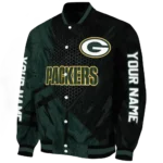 personalized green bay packers hexagon mesh green black varsity jacket best selling.webp