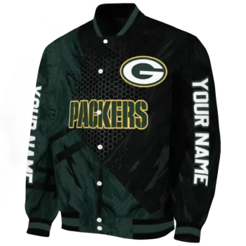 personalized green bay packers hexagon mesh green black varsity jacket best selling.webp