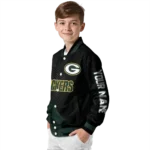 personalized green bay packers hexagon mesh green black varsity jacket best selling.webp