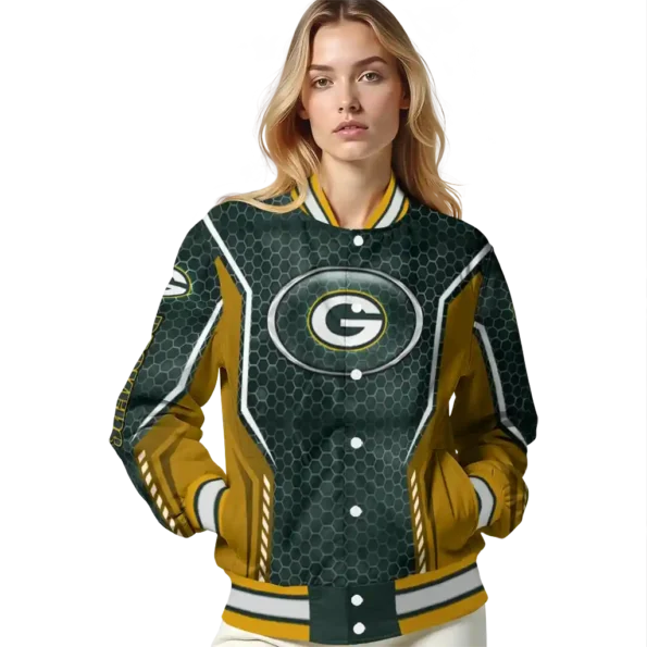 personalized green bay packers power plate green varsity jacket latest model.webp