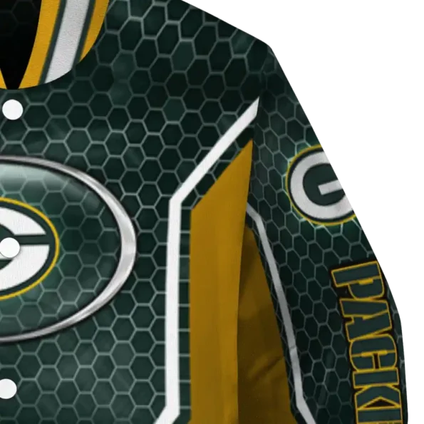 personalized green bay packers power plate green varsity jacket premium grade.webp