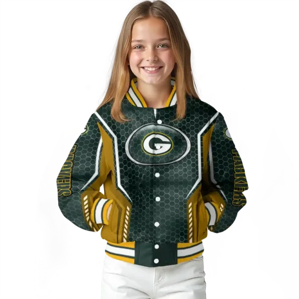 personalized green bay packers power plate green varsity jacket top rated.webp