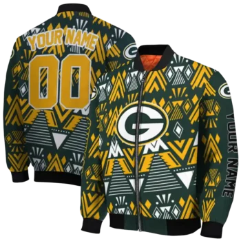 personalized green bay packers pyramid shapes green bomber jacket fashion forward