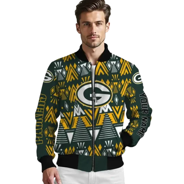 personalized green bay packers pyramid shapes green bomber jacket high quality