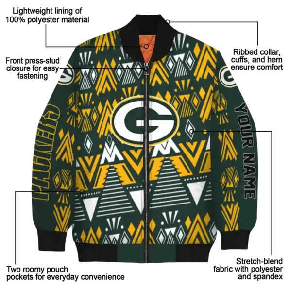 personalized green bay packers pyramid shapes green bomber jacket new arrival