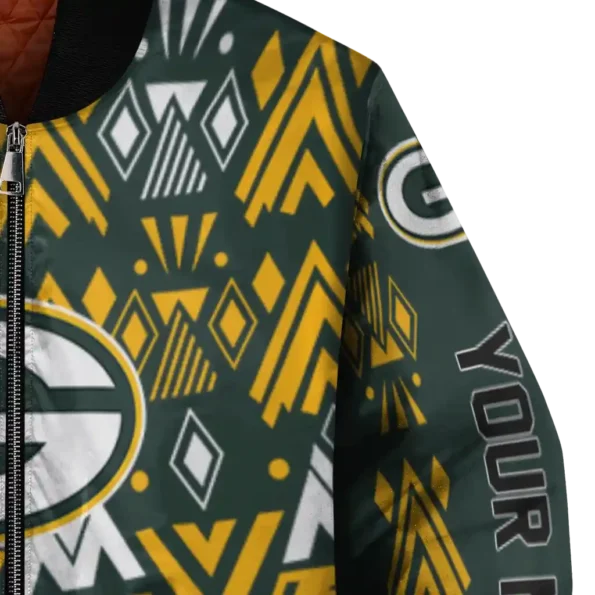 personalized green bay packers pyramid shapes green bomber jacket premium grade