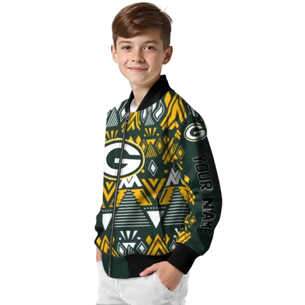 personalized green bay packers pyramid shapes green bomber jacket trendy