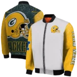 personalized green bay packers speckled arms green gray bomber jacket best selling