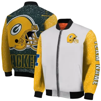 personalized green bay packers speckled arms green gray bomber jacket fashion forward