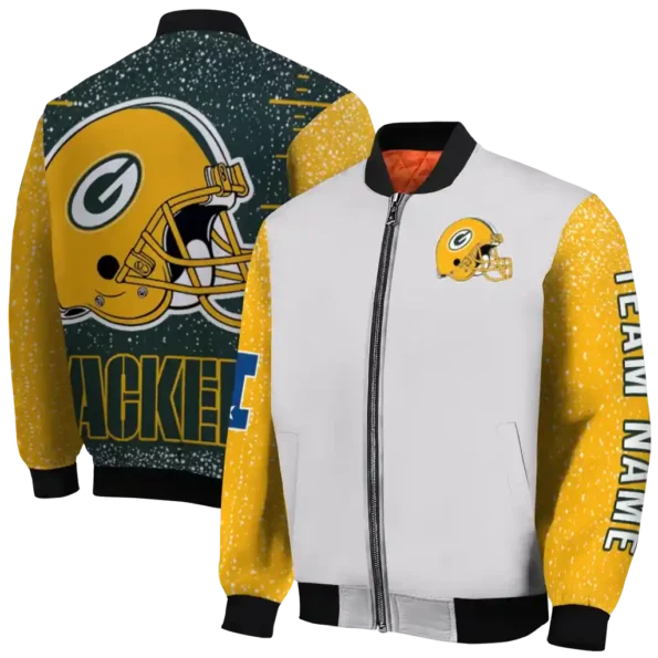 personalized green bay packers speckled arms green gray bomber jacket fashion forward