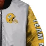 personalized green bay packers speckled arms green gray bomber jacket best selling