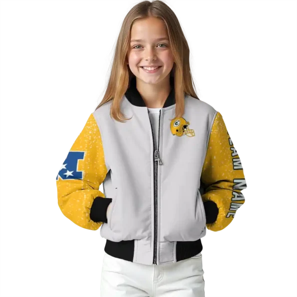personalized green bay packers speckled arms green gray bomber jacket top rated