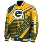 personalized green bay packers star burst green varsity jacket best selling.webp
