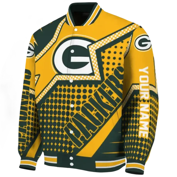 personalized green bay packers star burst green varsity jacket best selling.webp