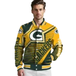personalized green bay packers star burst green varsity jacket best selling.webp