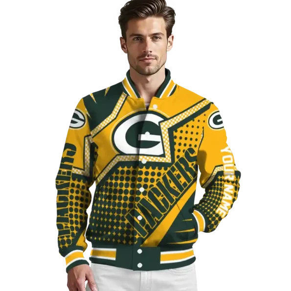 personalized green bay packers star burst green varsity jacket high quality.webp