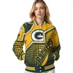 personalized green bay packers star burst green varsity jacket best selling.webp