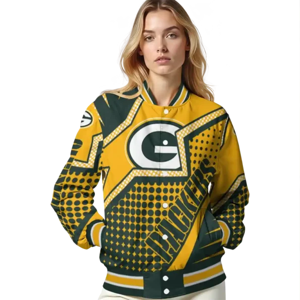 personalized green bay packers star burst green varsity jacket latest model.webp