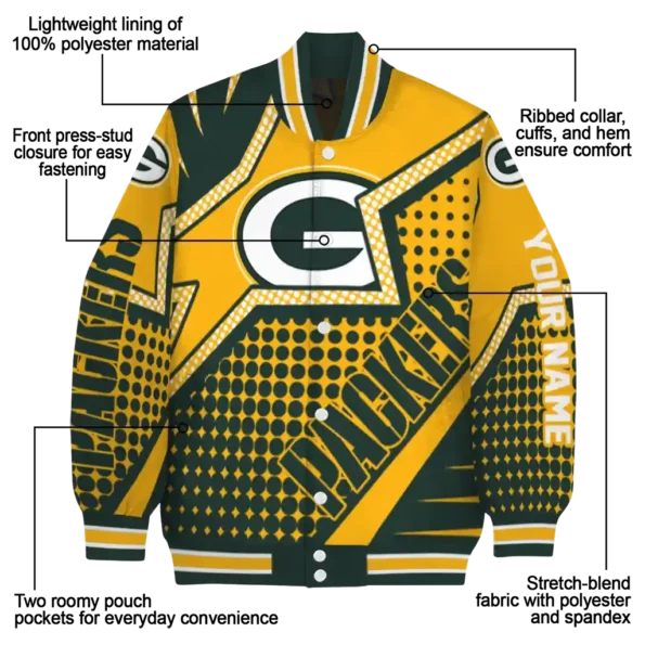 personalized green bay packers star burst green varsity jacket new arrival.webp