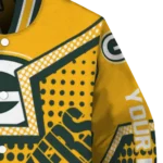 personalized green bay packers star burst green varsity jacket best selling.webp