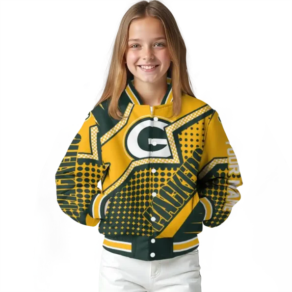 personalized green bay packers star burst green varsity jacket top rated.webp
