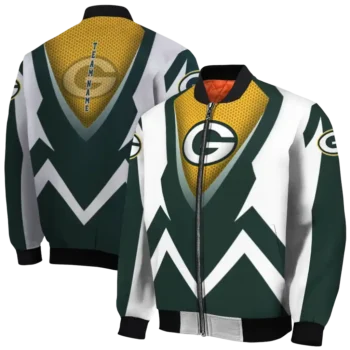 personalized green bay packers v stripes green white bomber jacket fashion forward