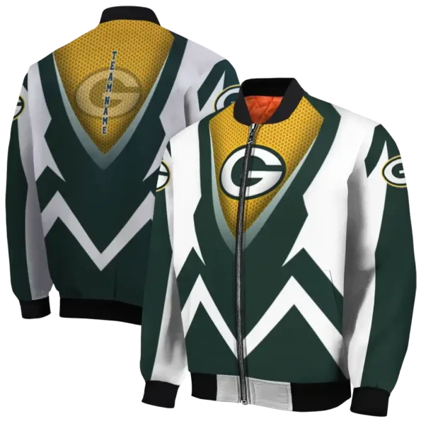 personalized green bay packers v stripes green white bomber jacket fashion forward