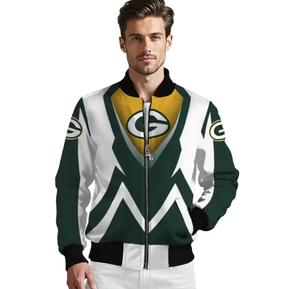 personalized green bay packers v stripes green white bomber jacket high quality