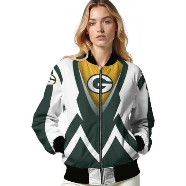 personalized green bay packers v stripes green white bomber jacket latest model