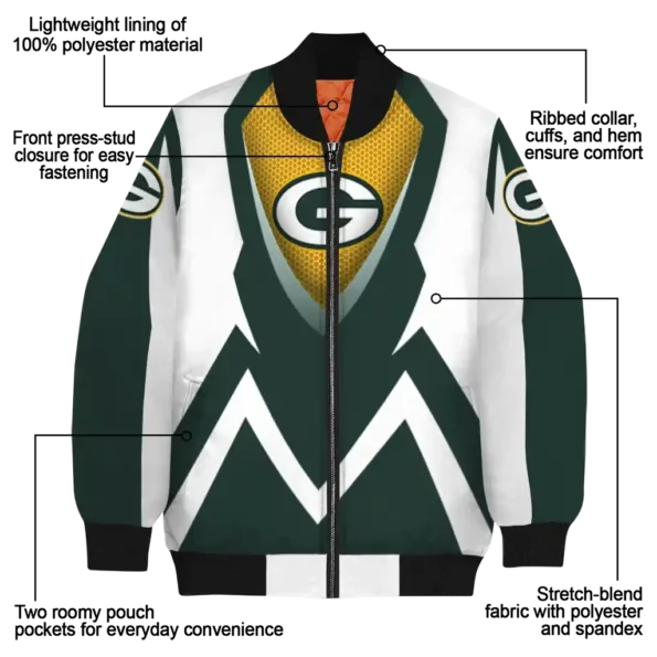 personalized green bay packers v stripes green white bomber jacket new arrival