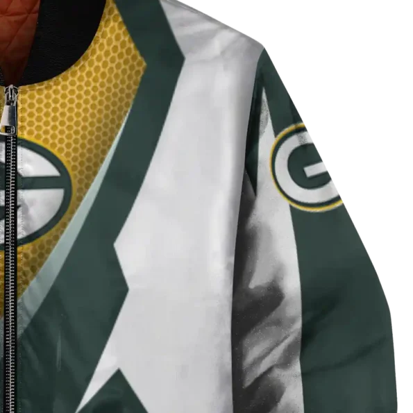 personalized green bay packers v stripes green white bomber jacket premium grade