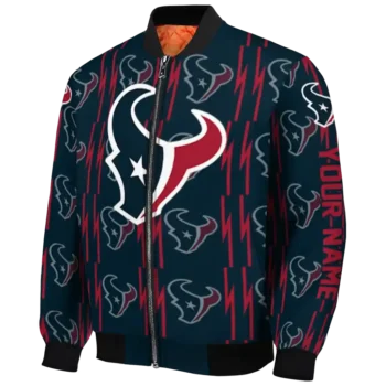 personalized houston texans bolt stripe blue bomber jacket best selling