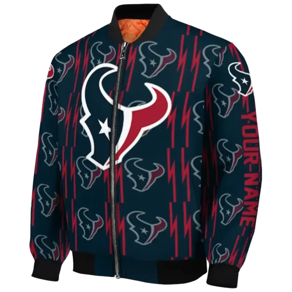 personalized houston texans bolt stripe blue bomber jacket best selling