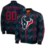 personalized houston texans bolt stripe blue bomber jacket best selling