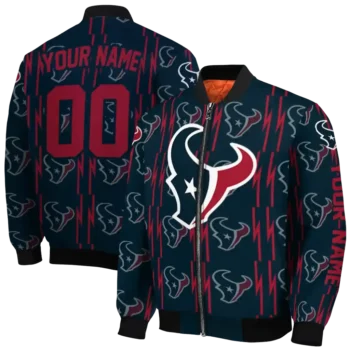 personalized houston texans bolt stripe blue bomber jacket fashion forward