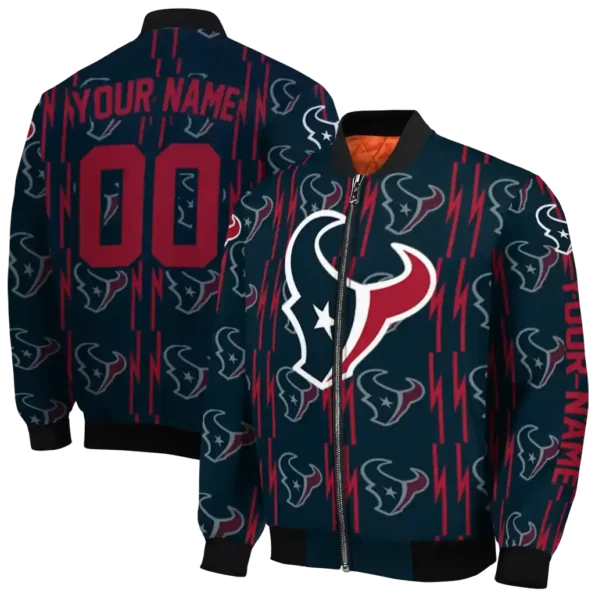 personalized houston texans bolt stripe blue bomber jacket fashion forward