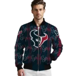 personalized houston texans bolt stripe blue bomber jacket best selling