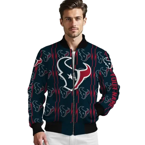 personalized houston texans bolt stripe blue bomber jacket high quality