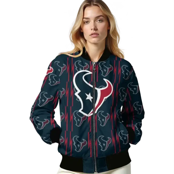 personalized houston texans bolt stripe blue bomber jacket latest model