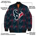 personalized houston texans bolt stripe blue bomber jacket best selling