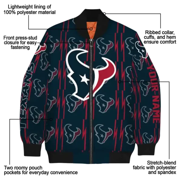 personalized houston texans bolt stripe blue bomber jacket new arrival