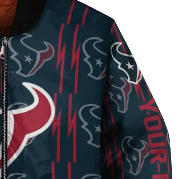 personalized houston texans bolt stripe blue bomber jacket premium grade