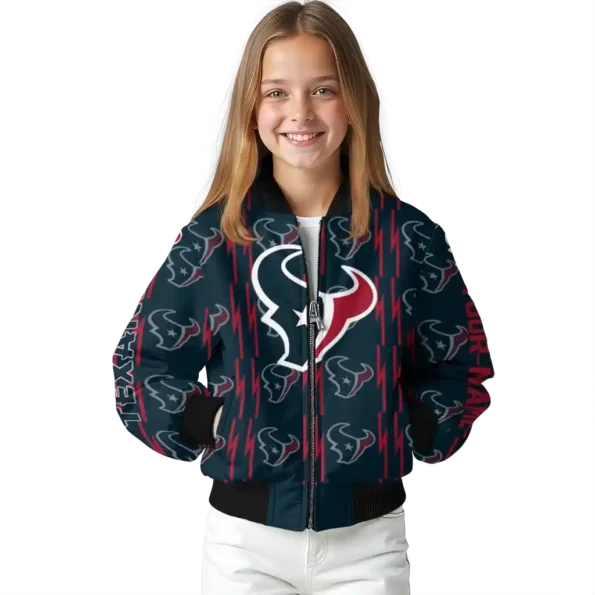 personalized houston texans bolt stripe blue bomber jacket top rated