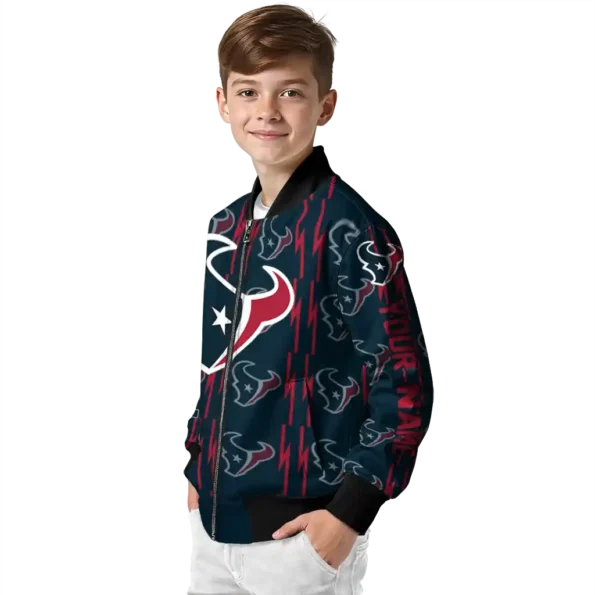 personalized houston texans bolt stripe blue bomber jacket trendy